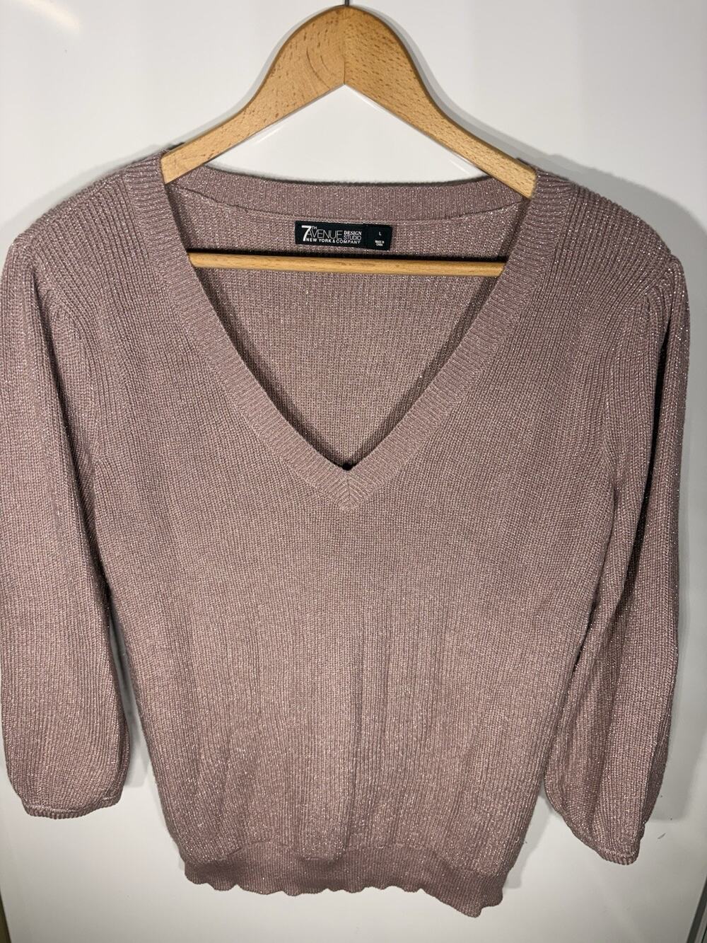 7th avenue design studio Women’s Pink Pullover Sweater V Neck Size L
